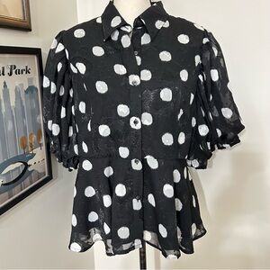 Gracia Black and White Polka Dot Puff Sleeve Blouse SZXL